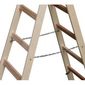 Detailansicht Krause Doppelleiter Stabilo Holz mit Ketten-Spreizsicherung.