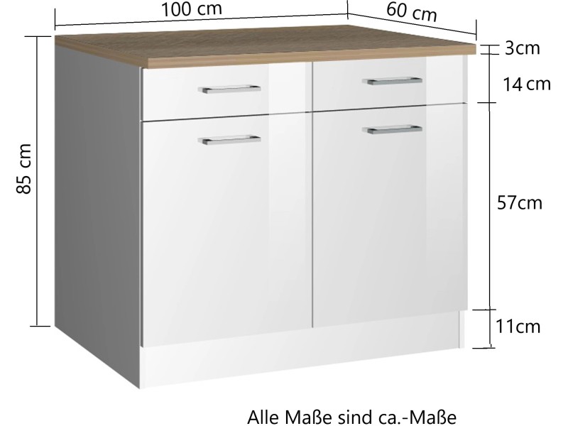 Held Möbel Küchenunterschrank Mailand 100 cm Hochglanz Weiß/Weiß kaufen bei  OBI | Spülenschränke