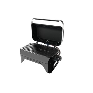Campingaz Gasgrill Attitude 2go CV, kompakter Tischgrill mit geöffnetem Deckel.
