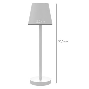 Weiße, aufladbare HOMCOM Tischlampe aus Metall mit Touch-Schalter und 3 Lichtfarben.