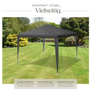 Tectake Pavillon Farah 3 x 3 M Im Stecksystem  300 x 300 x 250 cm Grau