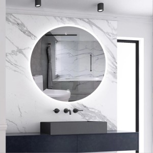 Runder Badspiegel, 100 cm, mit LED-Beleuchtung und Touchfunktion.