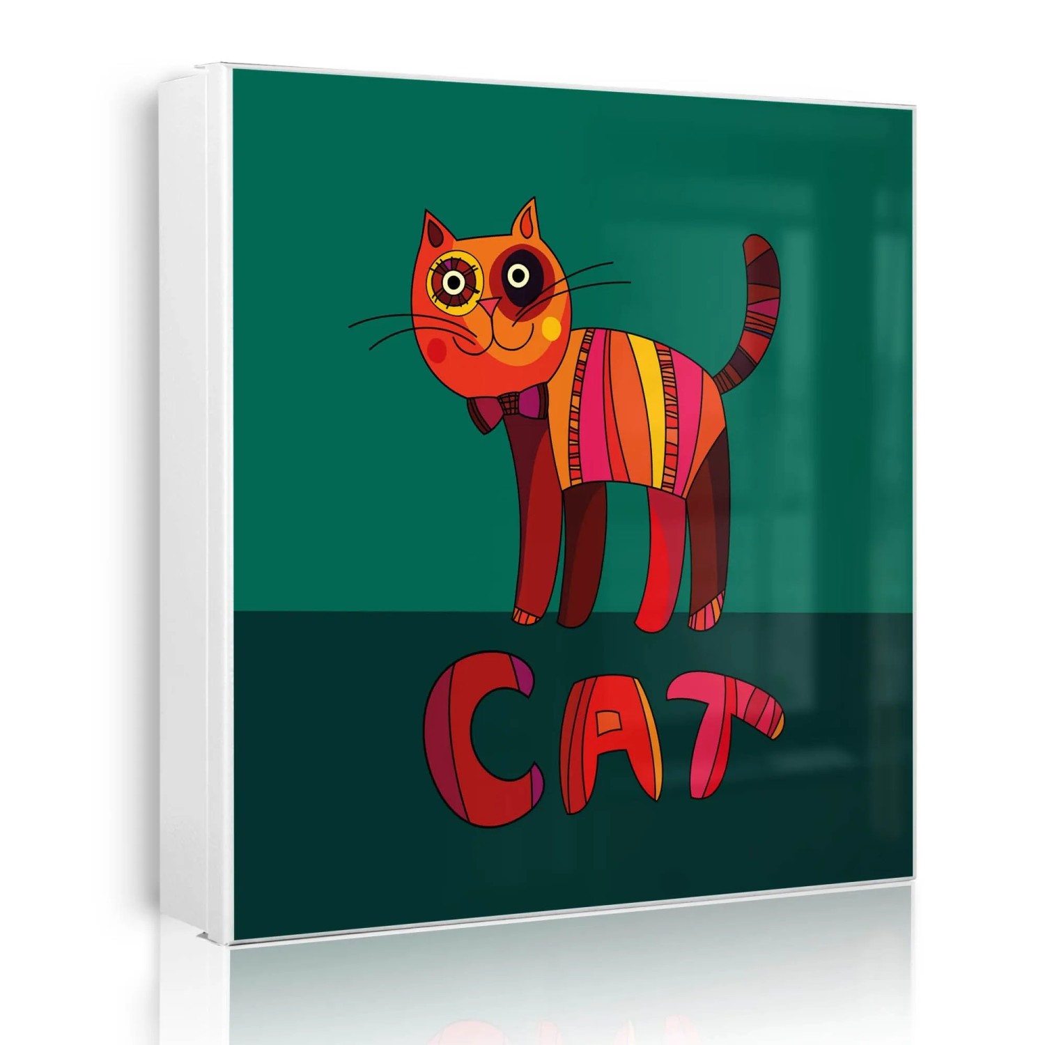 Banjado Großer Schlüsselkasten Metall 30x30cm Weiß Scharnier Links 50 Haken Beschreibbar Magnetisch Motiv Orange Katze