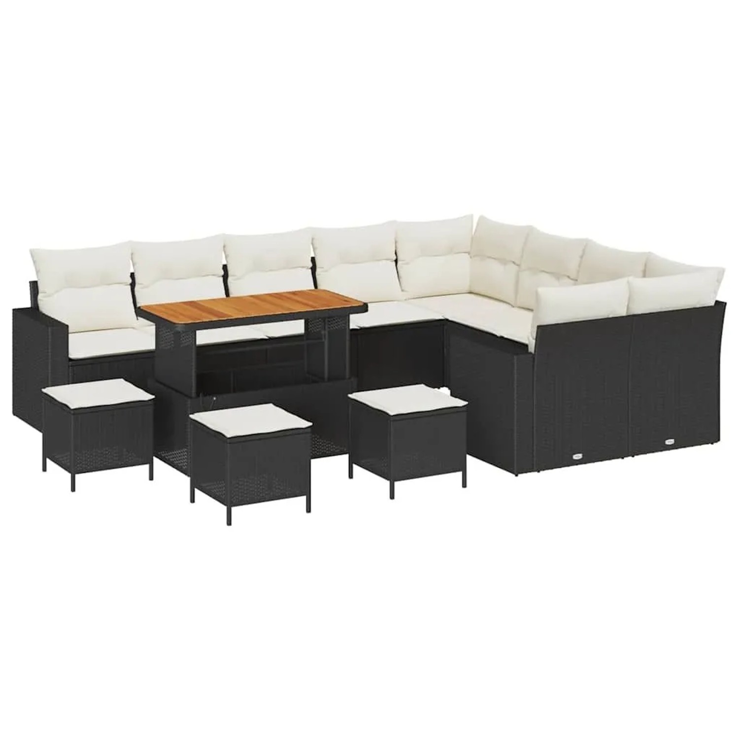 vidaXL Gartensofa-Set mit Kissen 14 Stk Schwarz und Creme Poly-Rattan 33636 günstig online kaufen