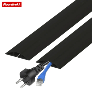Floordirekt Kabelkanal Cable Guard, schwarz, mit Kabeln. Stolperschutz für Elektroinstallationsmaterial.