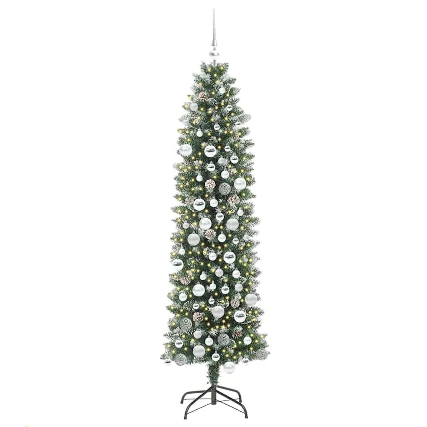 vidaXL Künstlicher Schlanker Weihnachtsbaum Grün und Weiß 180 cm 3395298