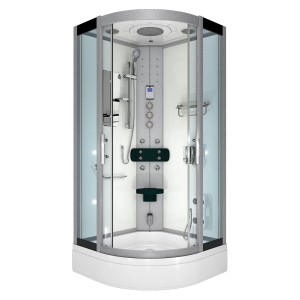 AcquaVapore Duschkabine 90x90 cm mit Regendusche, Handbrause und Massagedüsen.