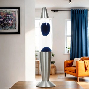 EASYLIGHT Lavalampe Blau Silber 36 cm Klein Mit Leuchtmittel G9 Stimmungslampe Timmy