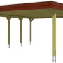 Skan Holz Carport Spreewald, Doppelcarport mit roter Blende, Holzkonstruktion.