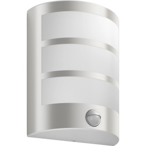Moderne Philips LED-Außenwandleuchte Python aus Edelstahl mit Bewegungsmelder.
