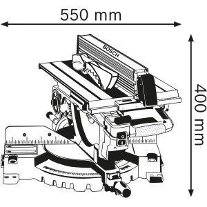 Skizze der Bosch Professional Kombi-Säge GTM 12 JL mit Maßangaben (550x400mm).