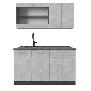 Vicco R-Line Singleküche, 140 cm, Beton/Anthrazit, ohne Arbeitsplatte.