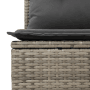 Detailaufnahme: Graues Gartenmöbel-Set aus Polyrattan mit Kissen.