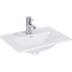 Weißes Maximus Street Einbauwaschbecken aus Keramik, 50 cm breit, mit Armatur.