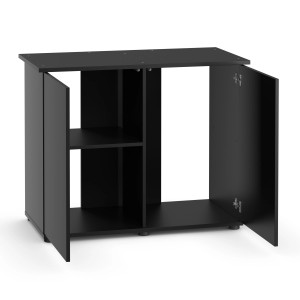 Schwarzer Juwel Aquarienschrank SBX Rio 290 mit offenen Türen und Stauraum.
