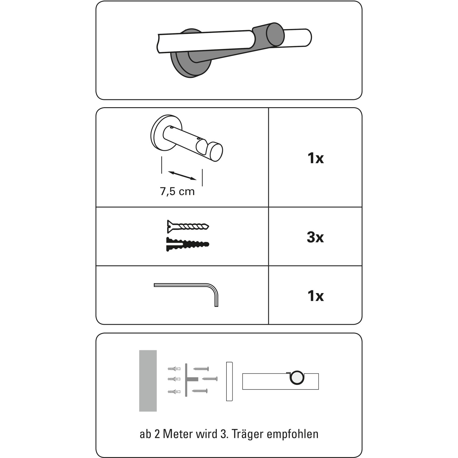 Gardinia Träger New York, offen, Edelstahloptik, 7,5 cm, Zubehör für Stilgarnituren.