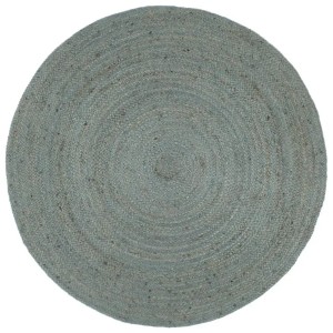 Handgefertigter, runder Juteteppich in Oliv, 240 cm Durchmesser. Teppich für Wohnzimmer und Schlafzimmer.