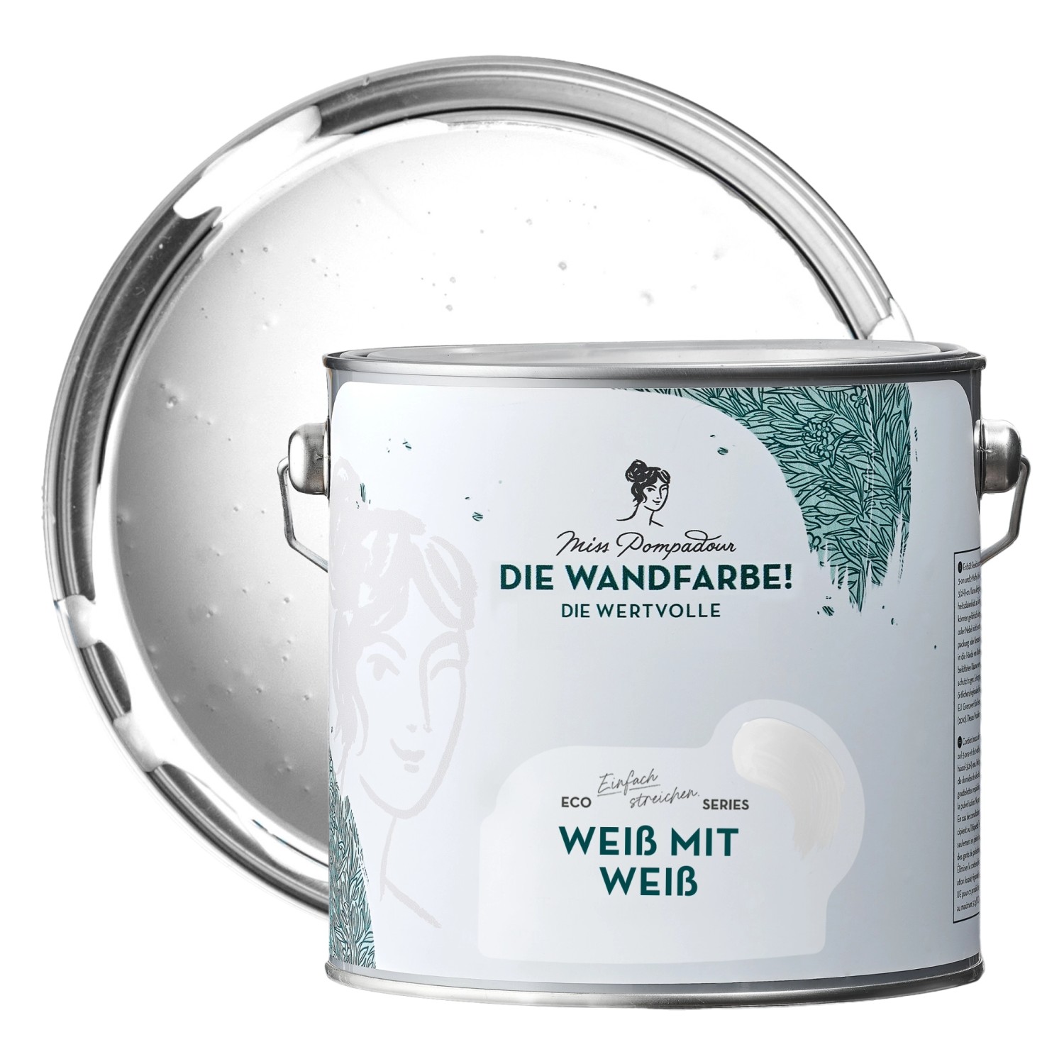 MissPompadour Extramatte Wandfarbe Weiß mit Weiß 2,5L Hochdeckend Spritzfrei