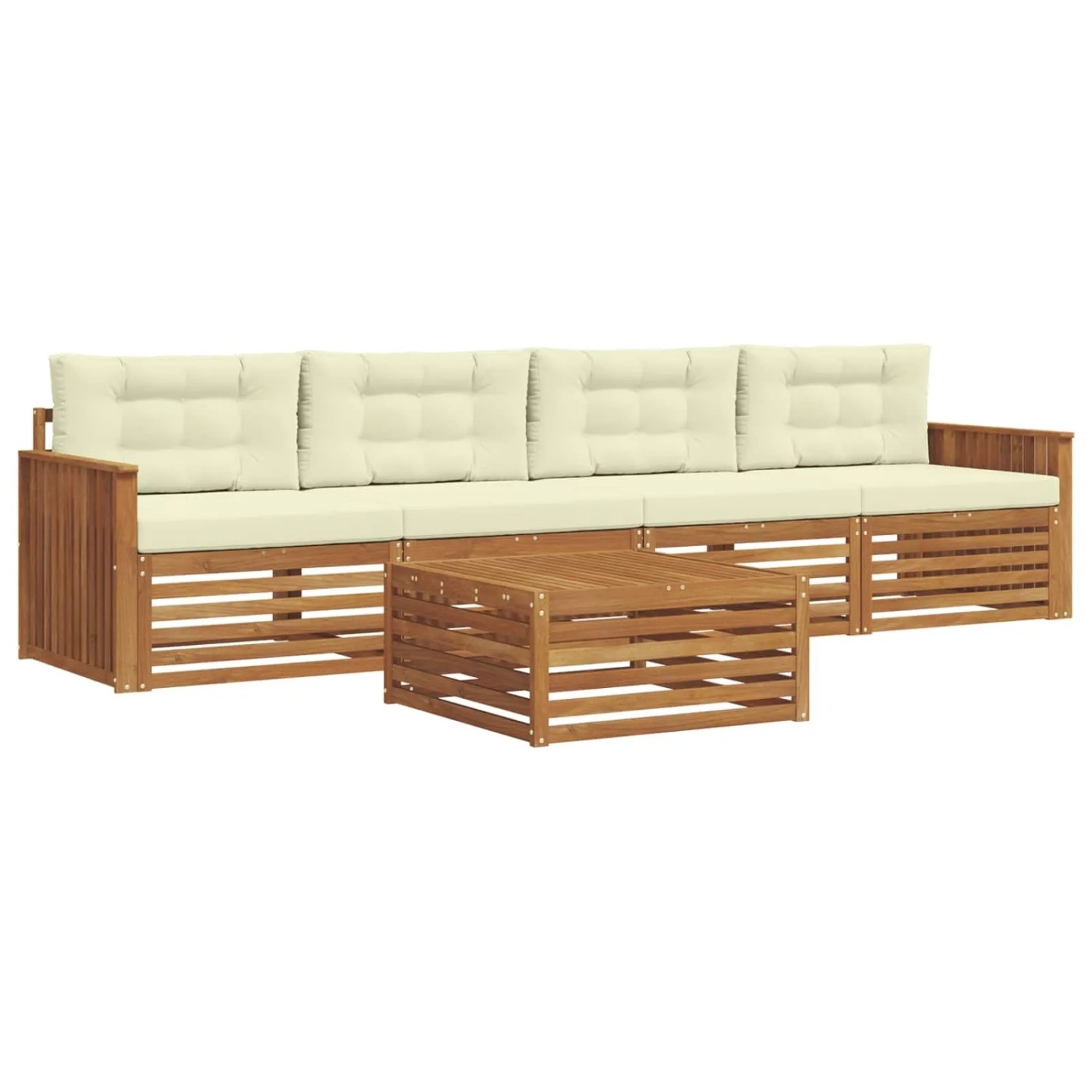 vidaXL Outdoor-Sofagarnitur mit Kissen 5-Tlg Natur und Creme 3372975