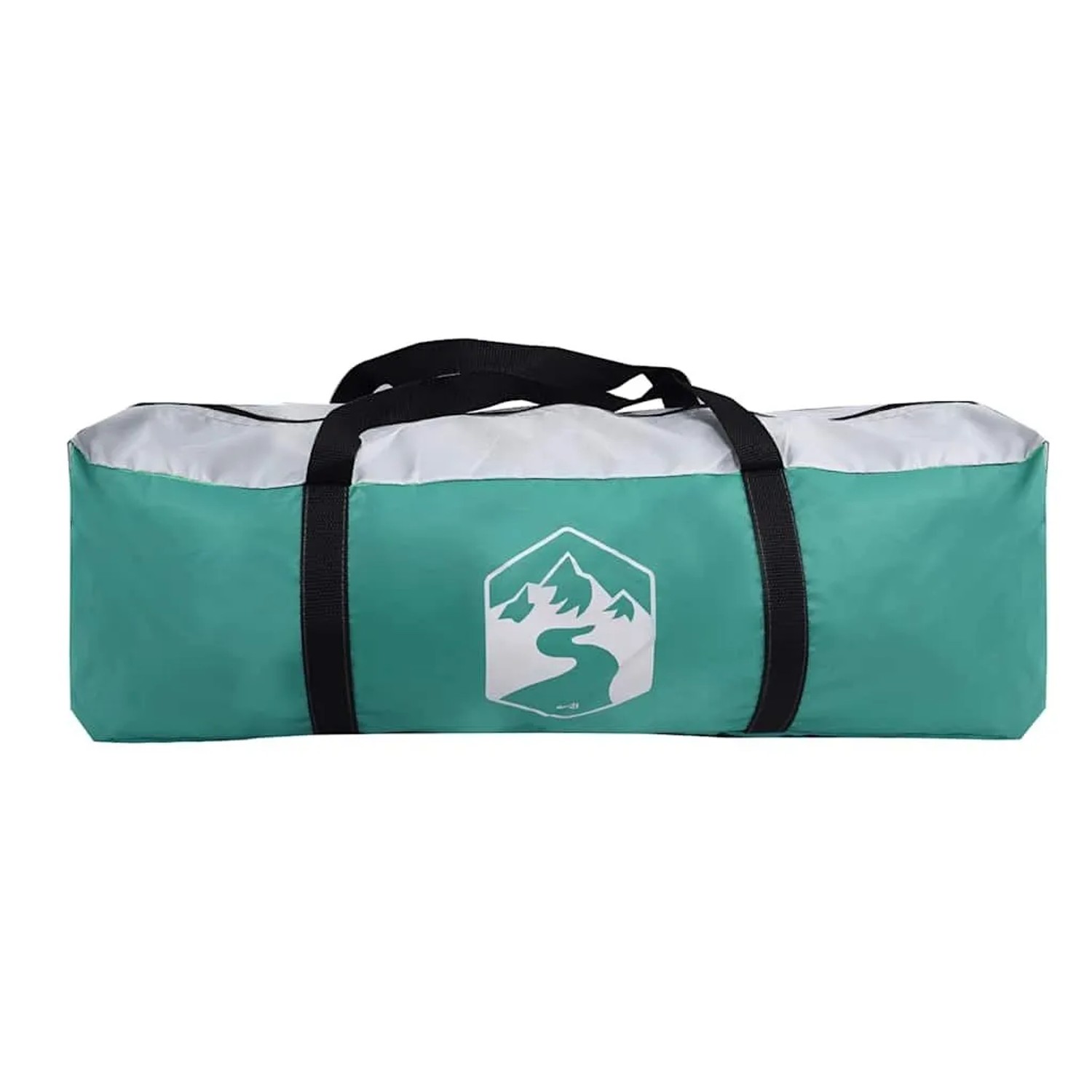 Seegrünes vidaXL Partyzelt in Tragetasche, wasserdicht. Kompakt verpackter Pavillon mit Tragegriffen und Logo.
