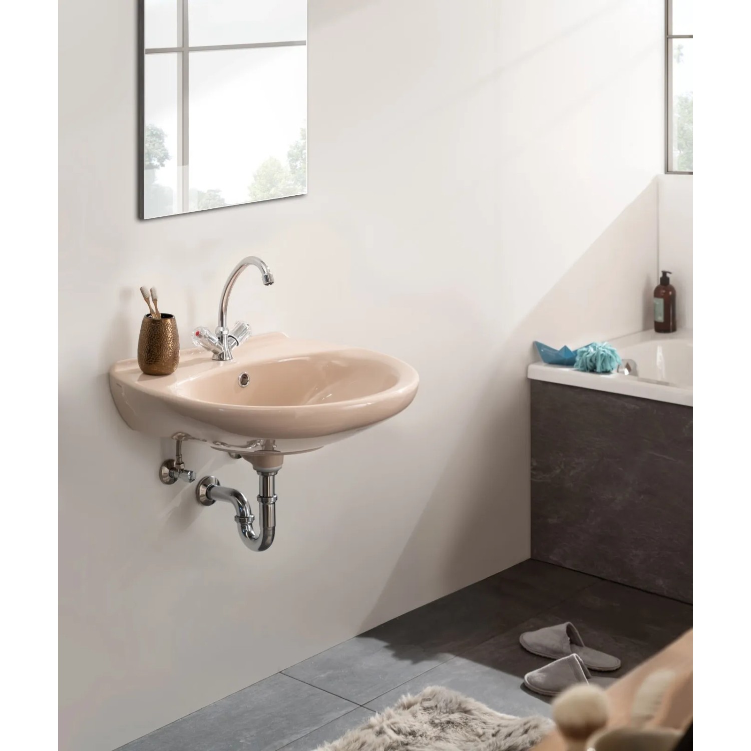 Calmwaters Hänge-Waschbecken 60 x 50 cm Beige-Bahamabeige Oval  