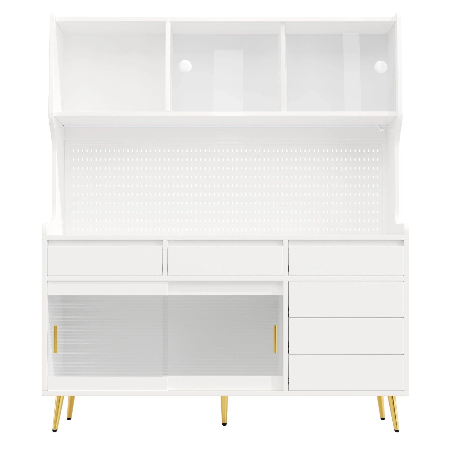 okwish Hochschrank mit LED Beleuchtung App Steuerung Küche 145x39x171cm Weiß