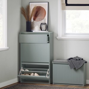 SoBuy Schuhschrank mit 2 Klappen und 1 Schublade Schuhkommode 61x100x26cm Hellgrau FSR165-HG
