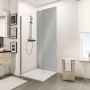 Hochglanz graue Schulte Duschrückwand DecoDesign 210x100cm im Badezimmer.