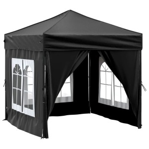 Schwarzes, faltbares Partyzelt 2x2 m mit Seitenwänden und Fenster für Garten oder Camping.
