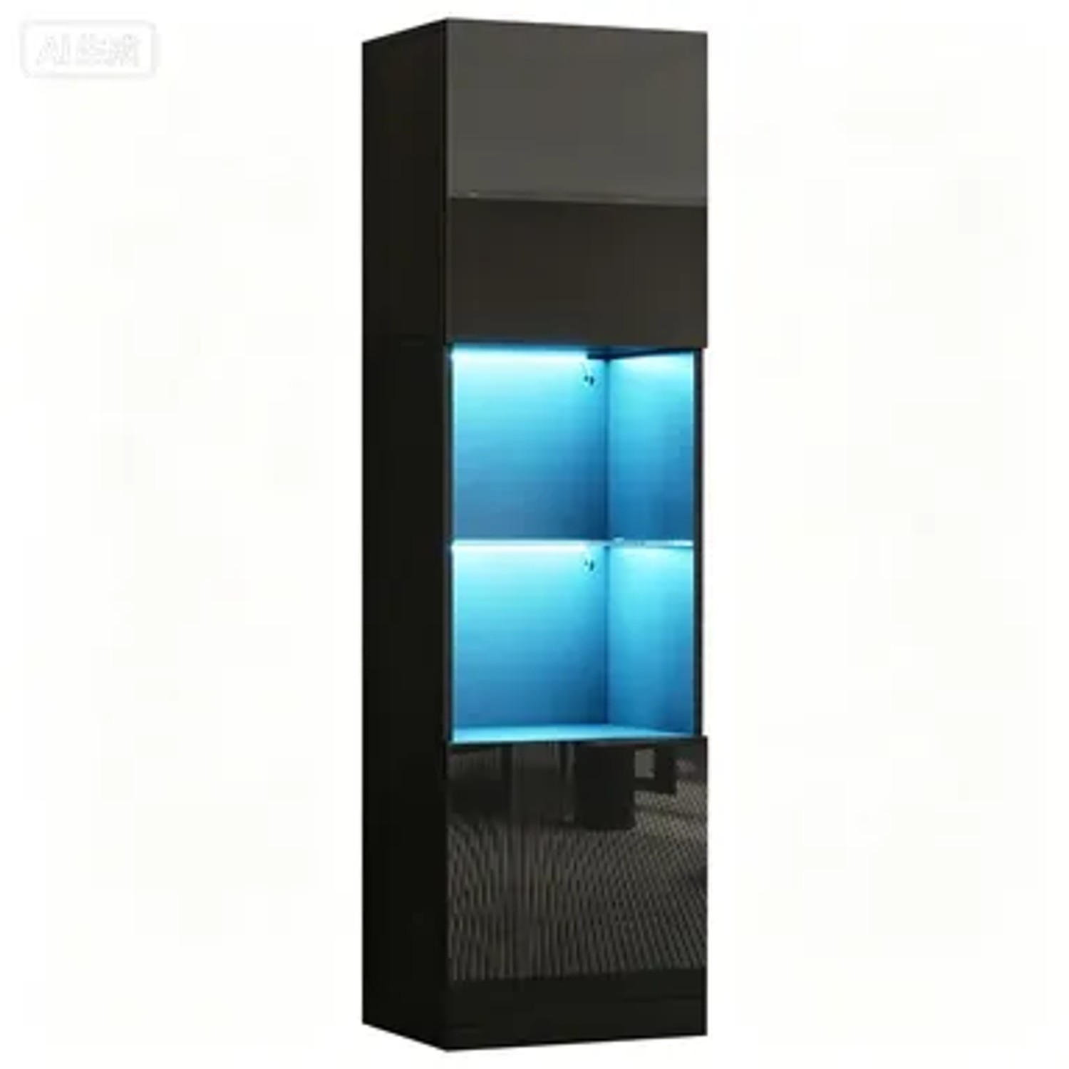 Merax Hochglanz Vitrine mit LED Glasboden Schwarz 45x35x160 cm