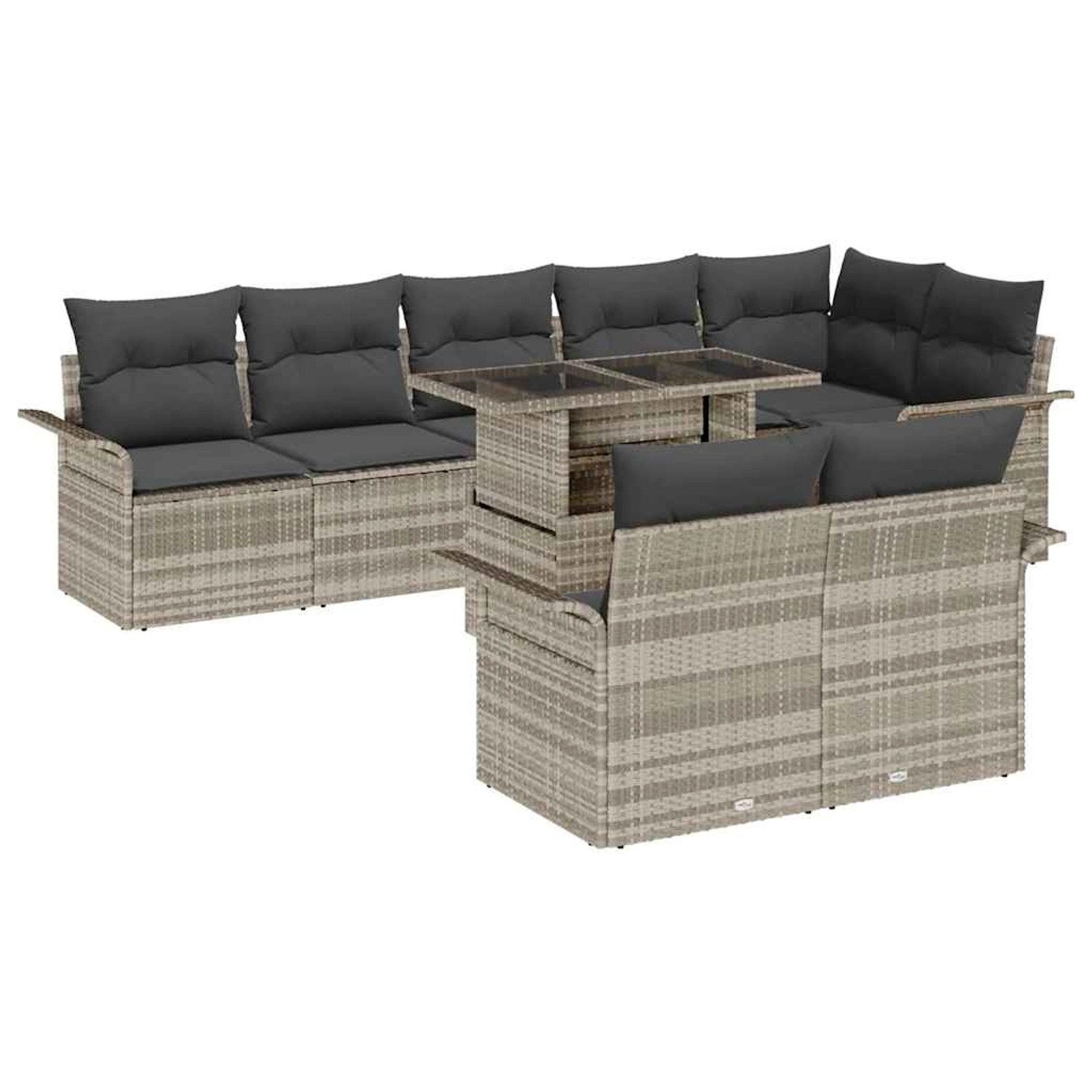 vidaXL Garten-Sofa-Set mit Kissen 9-Tlg Hellgrau Poly Rattan 3357045 günstig online kaufen