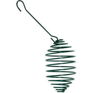 Grüne Dobar Futterfeder aus Metall zum Aufhängen für Vogelfutter wie Meisenknödel.