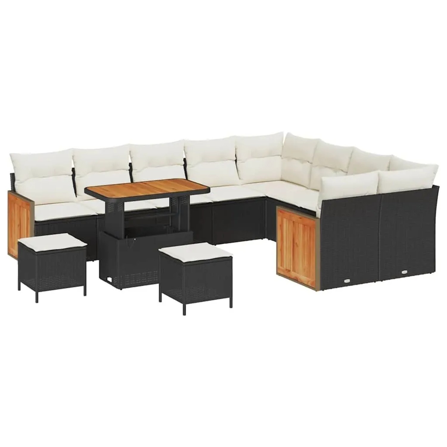vidaXL Gartensofa-Set mit Kissen 13 Stk Schwarz und Creme Poly-Rattan 33652 günstig online kaufen
