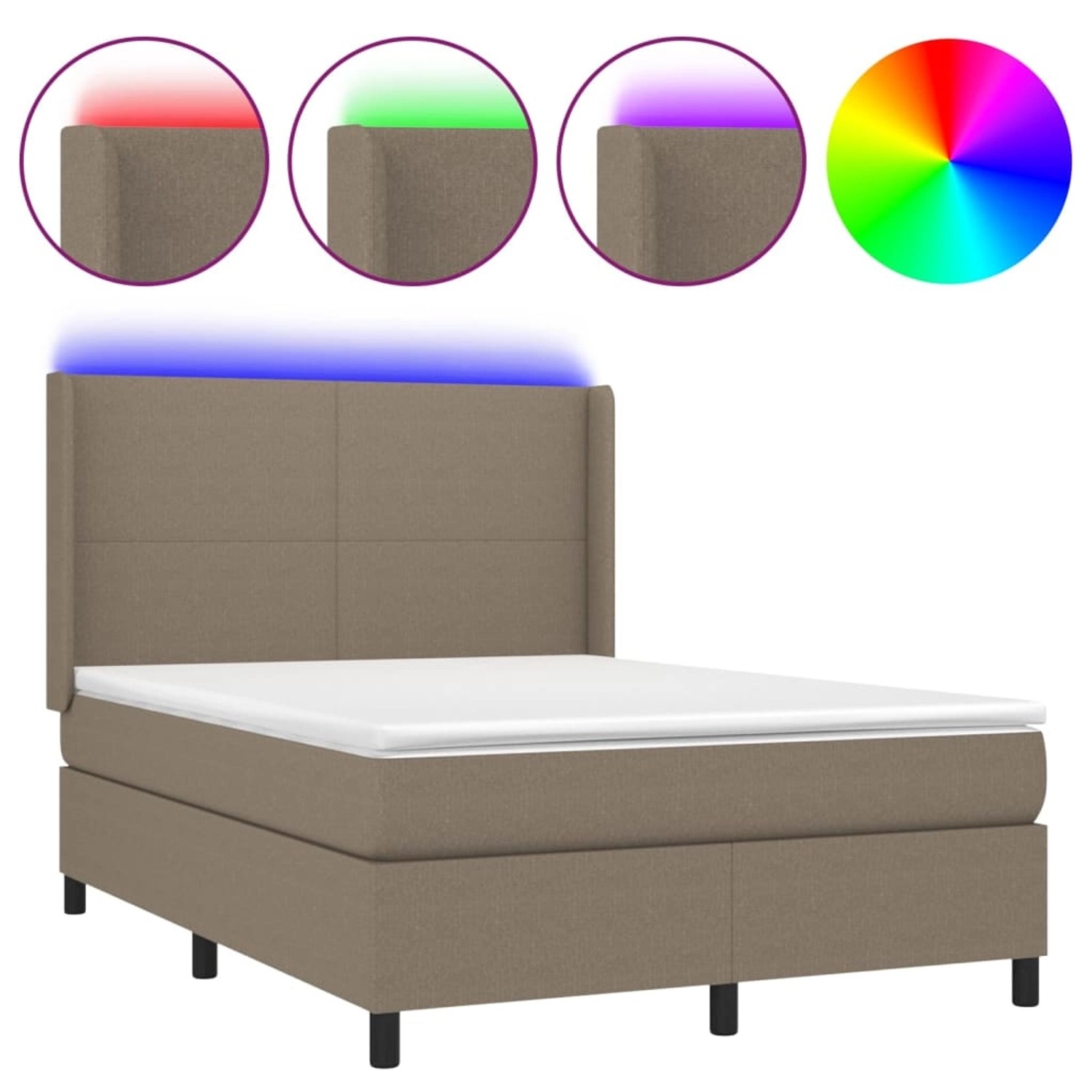vidaXL Boxspringbett mit Matratze & LED Taupe 140x200 cm Stoff 3138161 günstig online kaufen