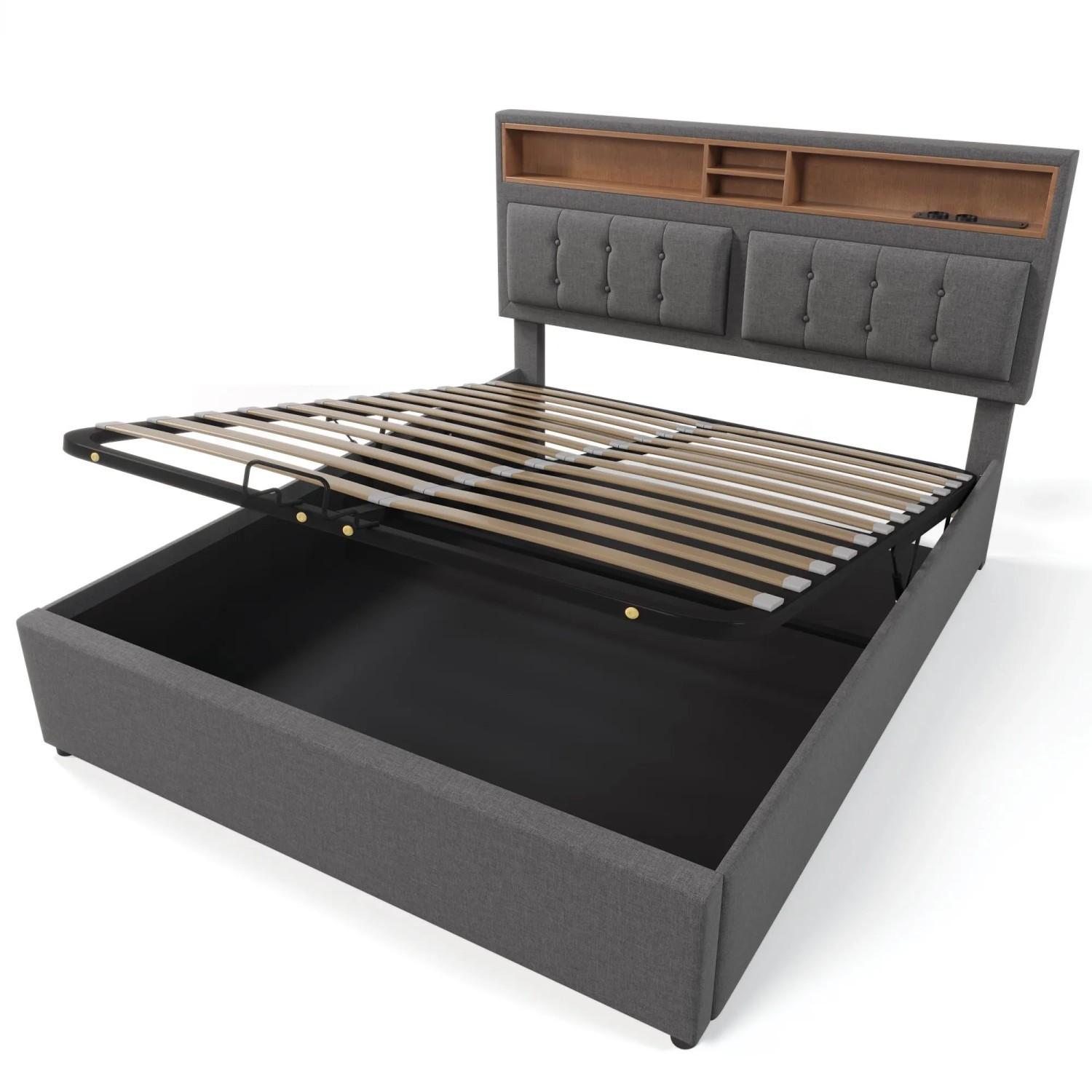 Merax Polsterbett 140x200cm USB-C Leinen Stauraum