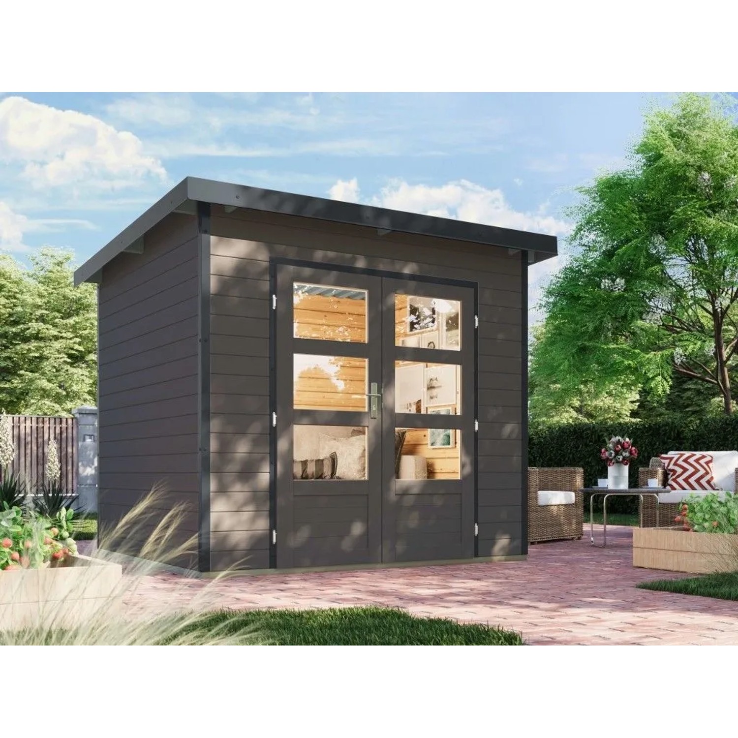 Karibu Gartenhaus Plutus 2 Zoll 28 mm Wandstärke Grau
