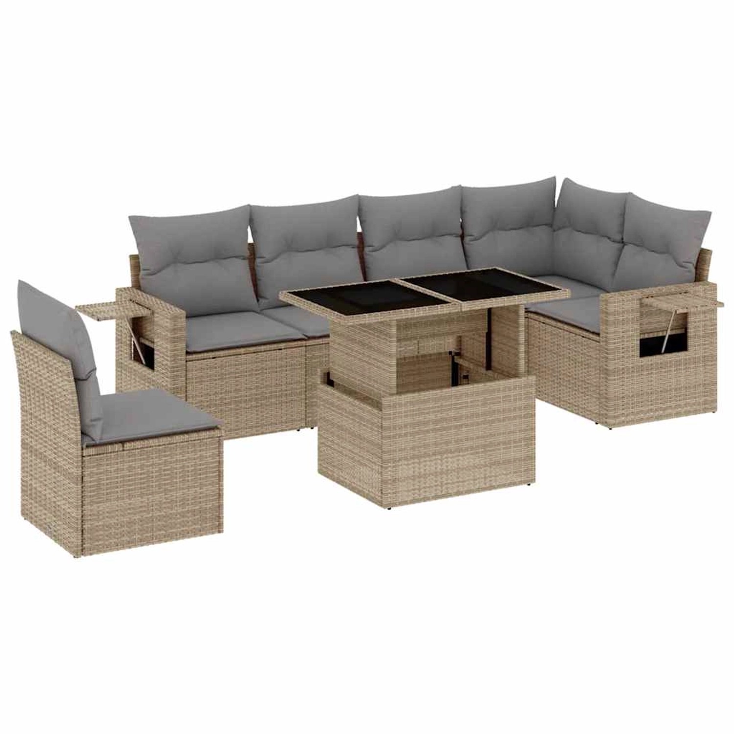 vidaXL 7-Tlg Garten-Sofagarnitur mit Kissen Beige Poly Rattan 3267939 günstig online kaufen