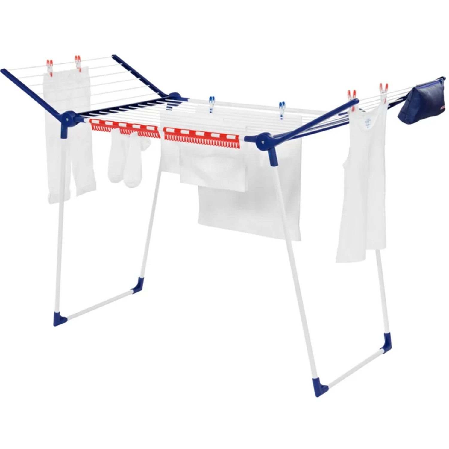 Leifheit Standtrockner Pegasus 180 Solid Plus mit Wäsche. Stabiler Wäscheständer für drinnen und draußen.