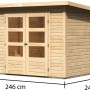 Karibu Holz-Gartenhaus Sitten, unbehandelt, mit Pultdach und den Maßen 242x242 cm.
