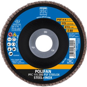 Pferd Fächerscheibe Polifan PSF PFC Steelox, 115mm, Korn 80 für Schleifmaschinen.