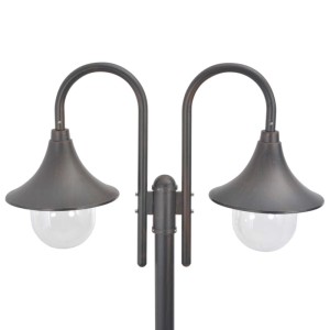 vidaXL Garten-Pollerleuchte E27 220 cm Aluminium 2-Laterne Bronze 44209