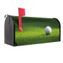 Schwarzer Banjado US Briefkasten mit Golfball Motiv und roter Fahne.