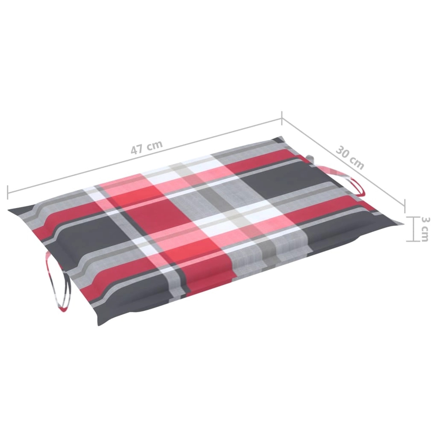 Auflage mit Kopfkissen für vidaXL Sonnenliege, rot kariert, 47x30x3cm.