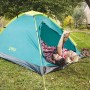 Bestway® Cool Dome 2 Zelt: 2 Personen Campingzelt, türkis/gelb, mit Paar im Inneren.