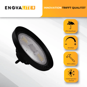 ENOVALITE LED HighBay UFO Hallenstrahler, dimmbar, IP65, 200W, für Spots.