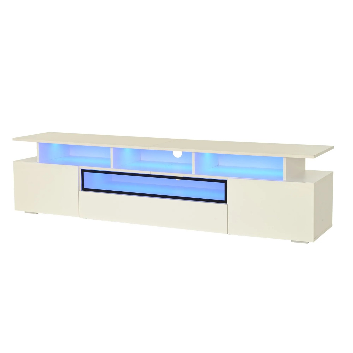 ModernLuxe TV Lowboard Hochglanz mit 2 Türen 1 Schublade Led Beleuchtung Spanplatte Weiß