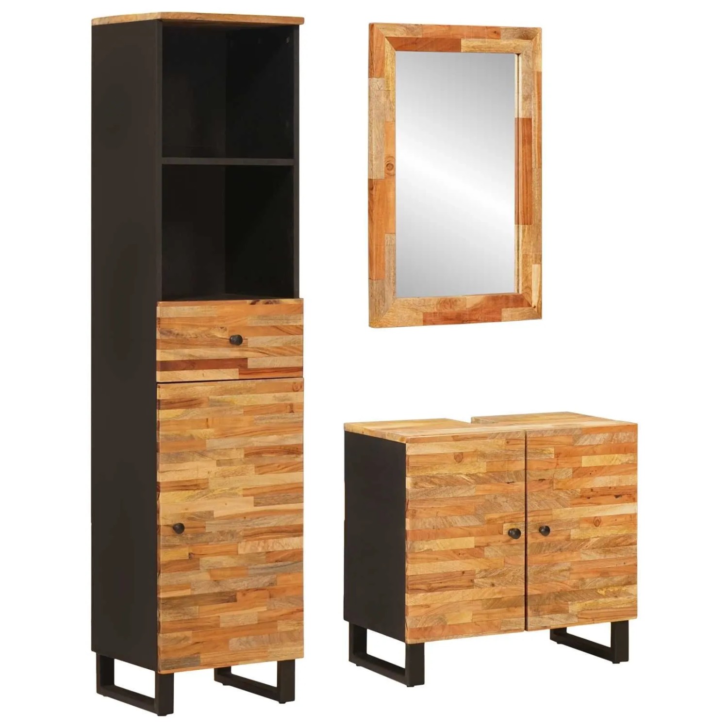vidaXL Badezimmer Sets mit Schubladen mit Regal Natur Massivholz Mango 3310103
