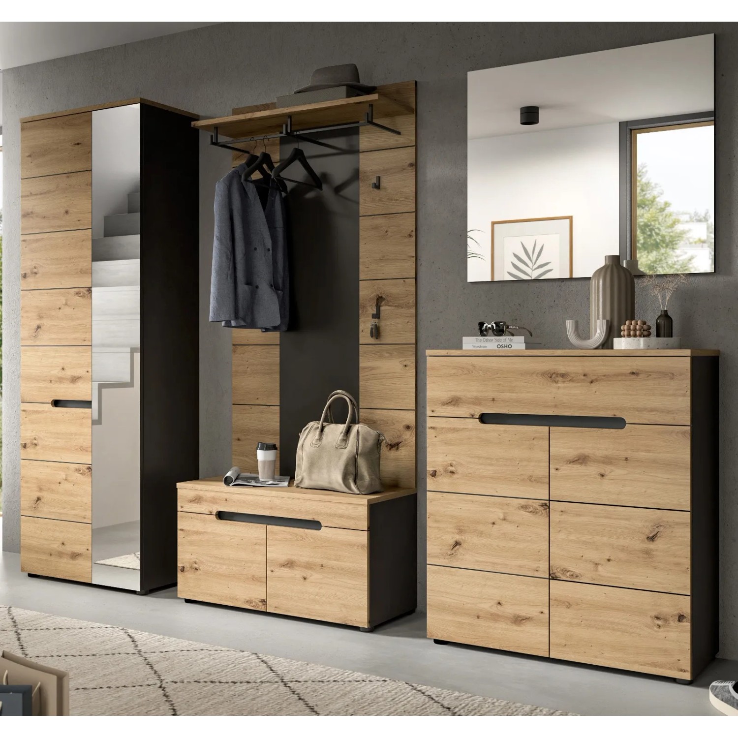 Inn.Furn Garderoben-Set 5-teilig in Eiche und Grau 255 cm Cooper_3