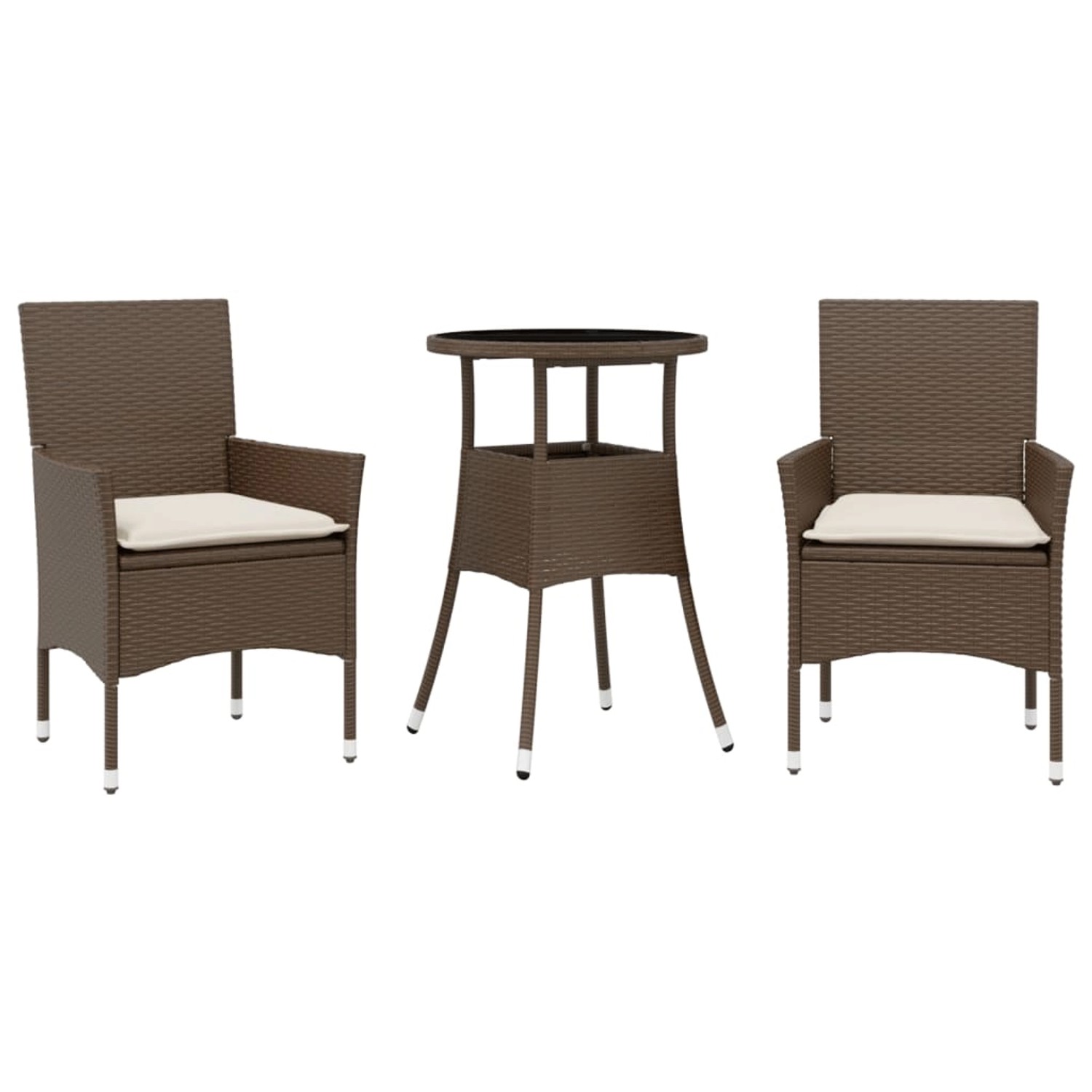 vidaXL 3-Tlg Garten-Essgruppe mit Kissen Braun Poly Rattan Glas 3278619