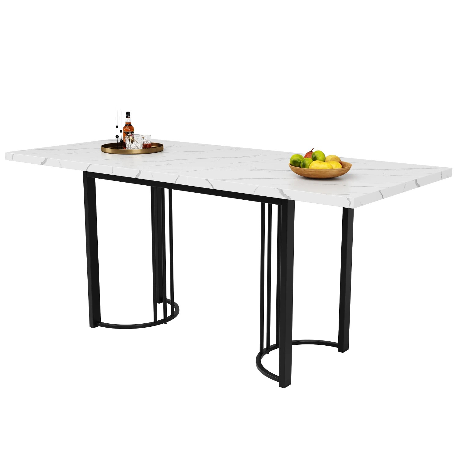 okwish Esstisch Rechteckig für Esszimmer Wohnzimmer 180 × 80 cm Weiß/Schwarz